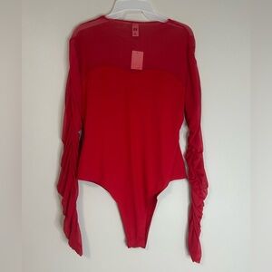 NWT Elegant Red Long Sleeve Bodysuit, Size XL